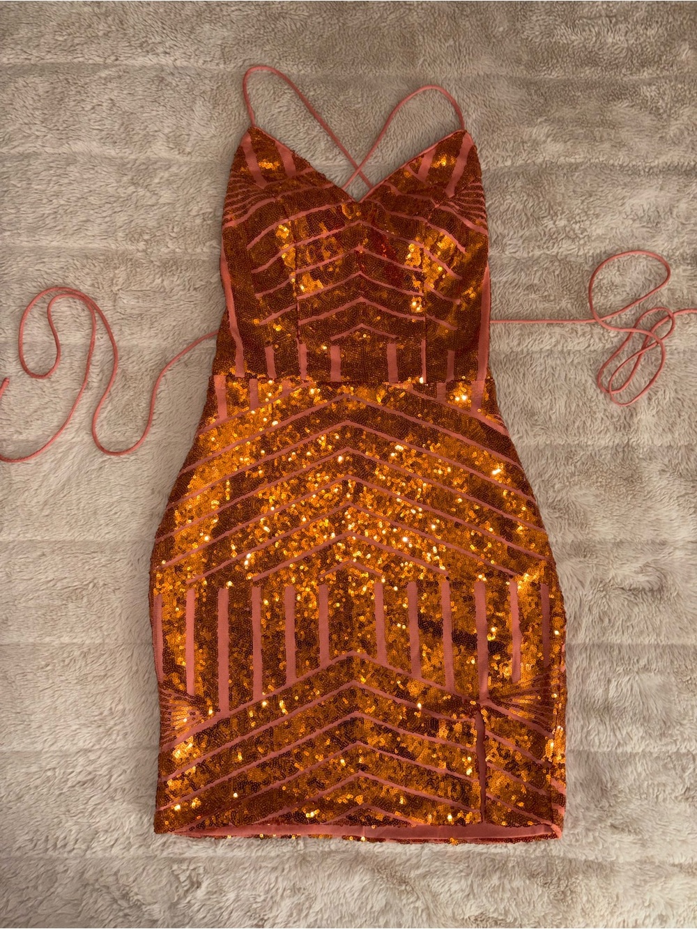 Source Unknown Orange Sequin Mini Dress with Crisscross Straps